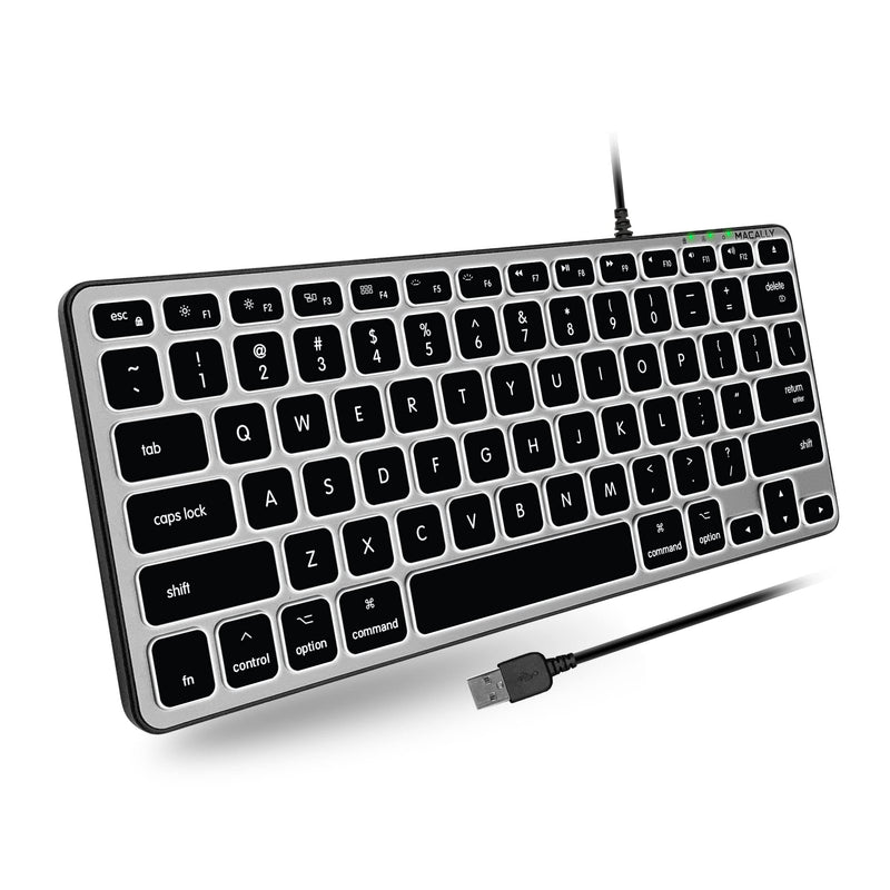 Macally Backlit Mac Keyboard Wired - The Perfect Size and Lighted - Slim and Compact Apple Keyboard with 3 Level Brightness LED Keys - Small Wired Keyboard for Mac, MacBook Pro/Air, iMac (Space Gray)