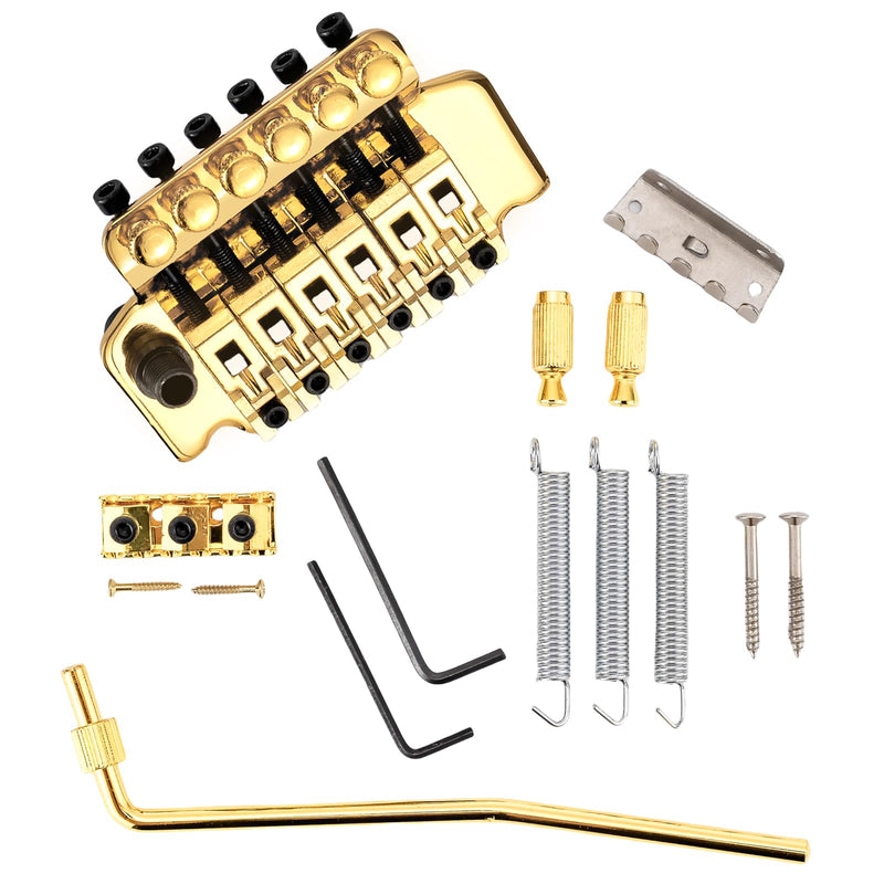 [AUSTRALIA] - Swhmc Floyd Rose Type Locking Tremolo Bridge, Gold 2-Point Electric Guitar Bridge & Parts Set w/Bar for Strat, Replacement Guitar Hardware 