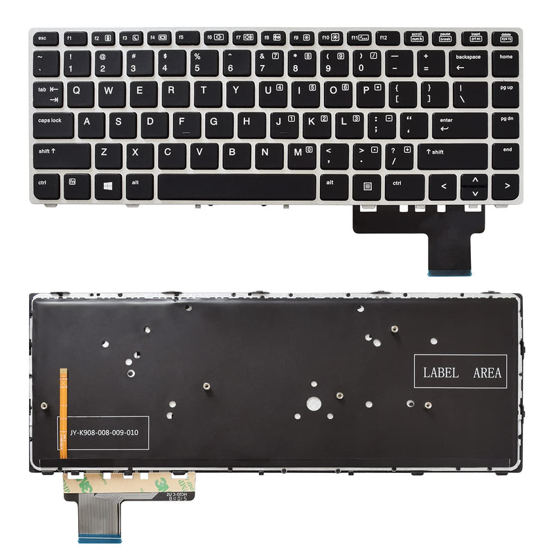 SUNMALL Backlit Keyboard Replacement Compatible with HP Elitebook Folio 9470m 9480m Series Laptop with Silver Frame No Pointer US Layout