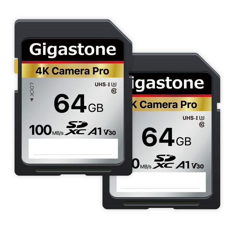 Gigastone 64GB 2-Pack SD Card V30 SDXC Memory Card High Speed 4K Ultra HD UHD Video Compatible with Canon Nikon Sony Pentax Kodak Olympus Panasonic Digital Camera, with 2 Mini Cases SD 64GB V30 2PK