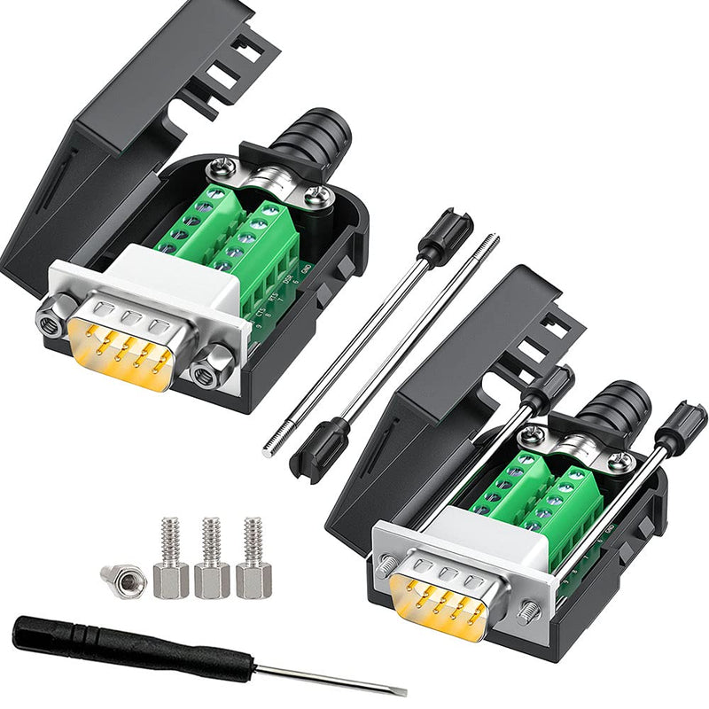 2PCS DB9 Male adapters Gold Plated 9 PIN RS232 RS485 Breakout Connector to Wiring Terminal DB9 Serial connectors with Bolts Nuts and Screwdriver (2PCS Male ) 2PCS Male gold plat PIN+Bolts and Nuts