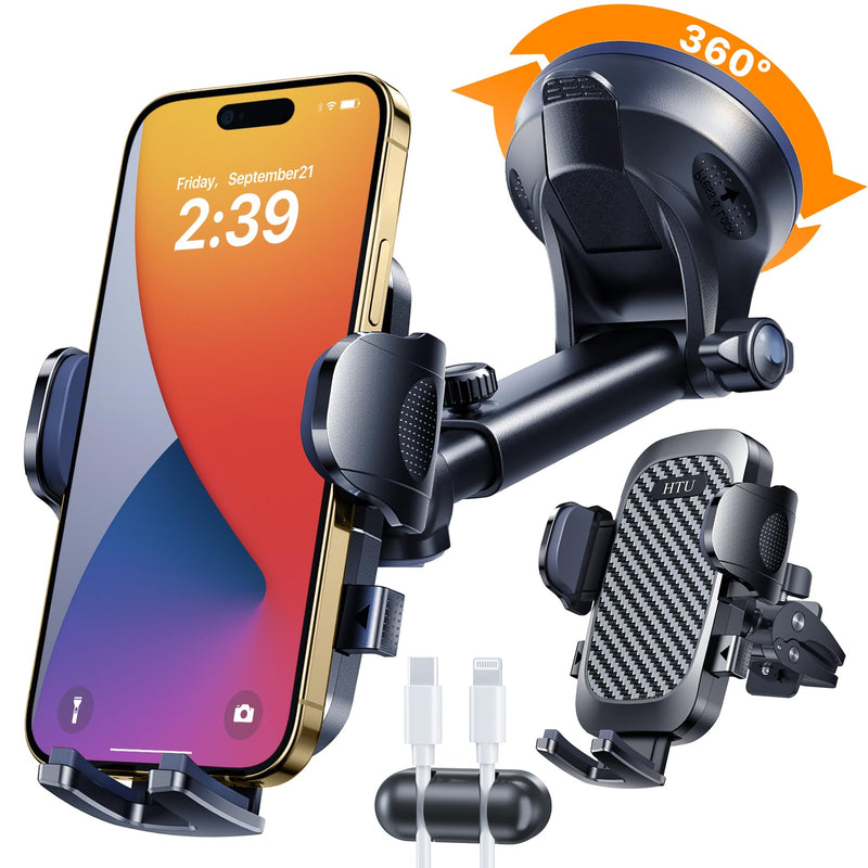 2026 Ultimate Best【True Military-Grade & Safety Cert】New Car Phone Holder | Upgraded 360°Rotation & 100LBS Strongest Suction,5-in-1,Truck Windshield Window Dashboard Vent Mount for iPhone Android,Black Black