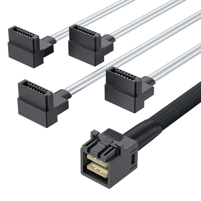10Gtek MiniSAS HD SFF-8643 Breakout to 4xSATA Cable, Compatible with Raid Controller Hard Drive, SATA Right Angle, 0.5m(1.6ft) SATA(Right Angle)