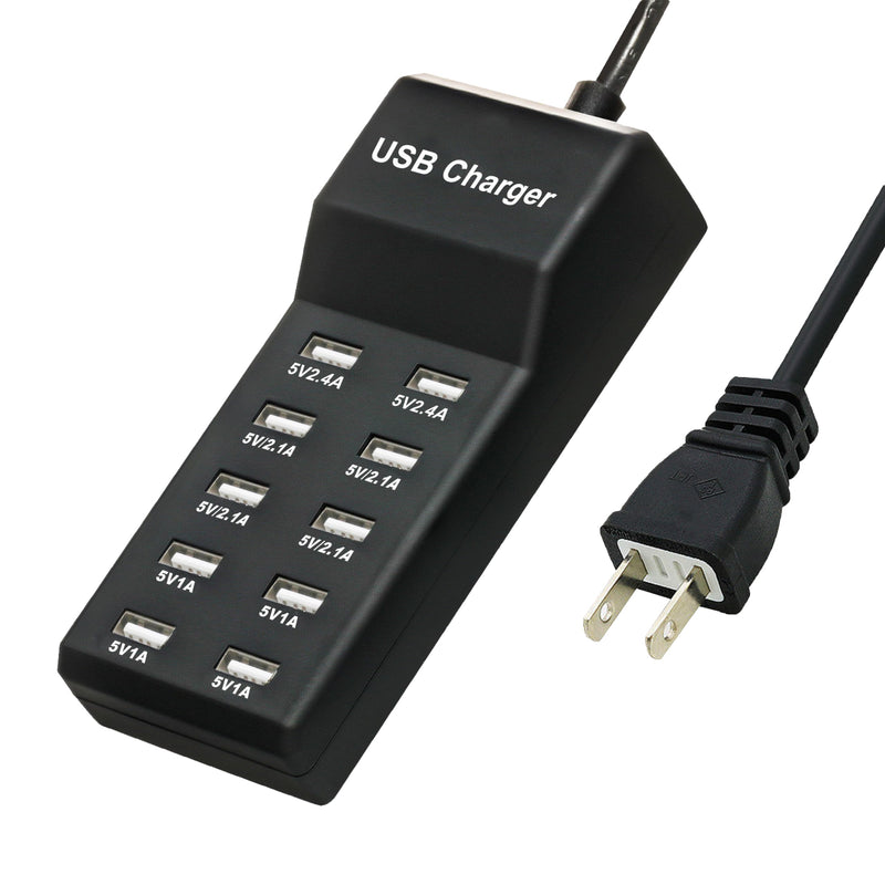 USB Charger,5V 10A(50W) USB Charging Station with 10-Port Family-Sized Smart USB Ports for Multiple Devices Smart Phone Tablet Laptop Computer, for iPhone 15/14/13 Black A-Black