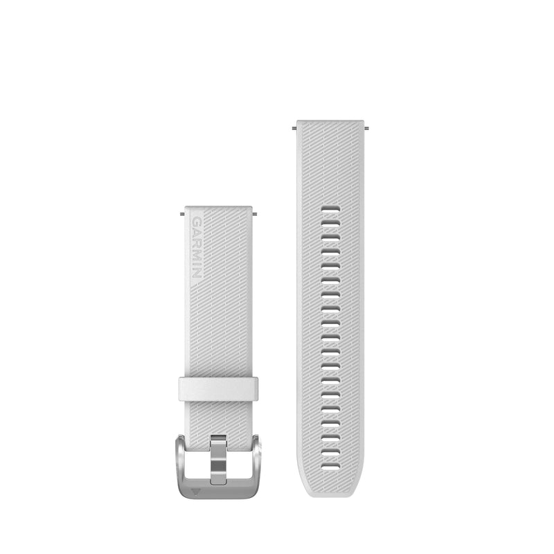 Garmin Quick Release 20 Watch Band, White Silicone with Polished Silver Hardware, (010-13114-01)