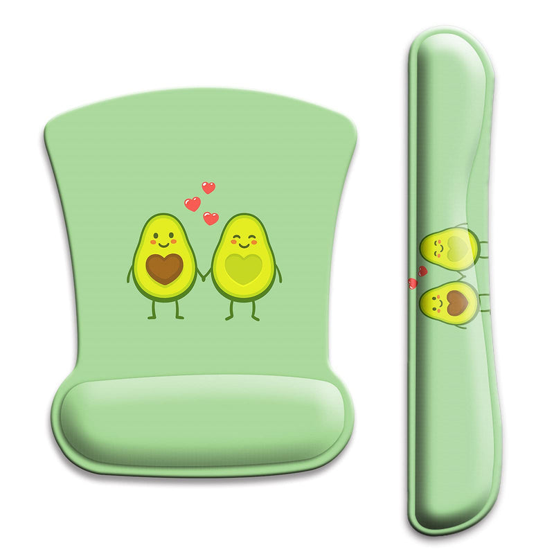 Keyboard Wrist Rest Pad and Ergonomic Mouse Pad with Wrist Support Gel Set, Non-Slip Rubber Base, Cute Mouse Pad for Easy Typing & Pain Relief, for Gaming, Computer, Office -Avocado O-Avocado