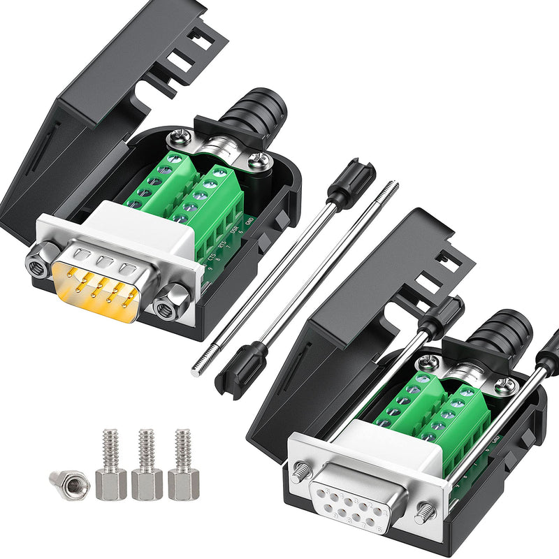 Connector DB9 Serial Adapters D-SUB 9-pin RS232 RS485 Adapter to Terminal Connector Signal Module with Bolts Nuts and Screwdriver (1PCS Male+1PCS Female) Male+Female (bolts and nuts)