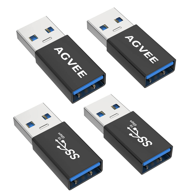 AGVEE [4 Pack] USB-A 3.0 Female to USB-A 3.0 Male Adapter, USB 3.0 Converter Coupler Extension Extender Connector, Black