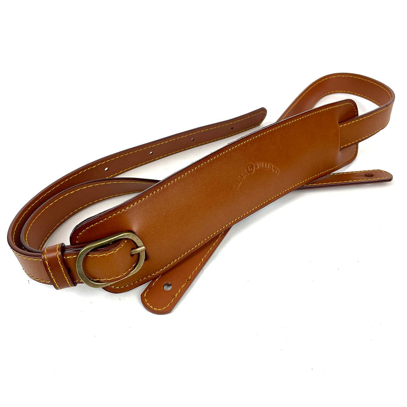 Walker And Williams C-18-VBRN Vintage Brown Premium Grain Leather Slash Guitar Strap With Deluxe Soft Suede Pad For Acoustic, Electric, And Bass Guitars