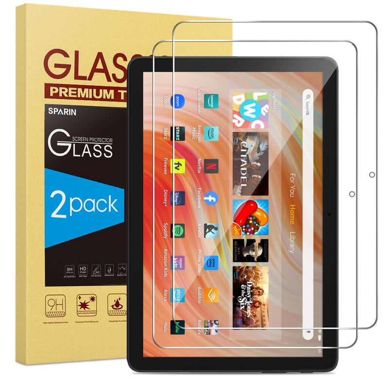 SPARIN 2 Pack Screen Protector for Amazon Fire HD 10 Tablet (2023/2021,13th/11th Generation) /Fire HD 10 Plus/Fire HD 10 Kids/Kids Pro Tablet 2021, 9H Hardness Tempered Glass Guard for Fire 10