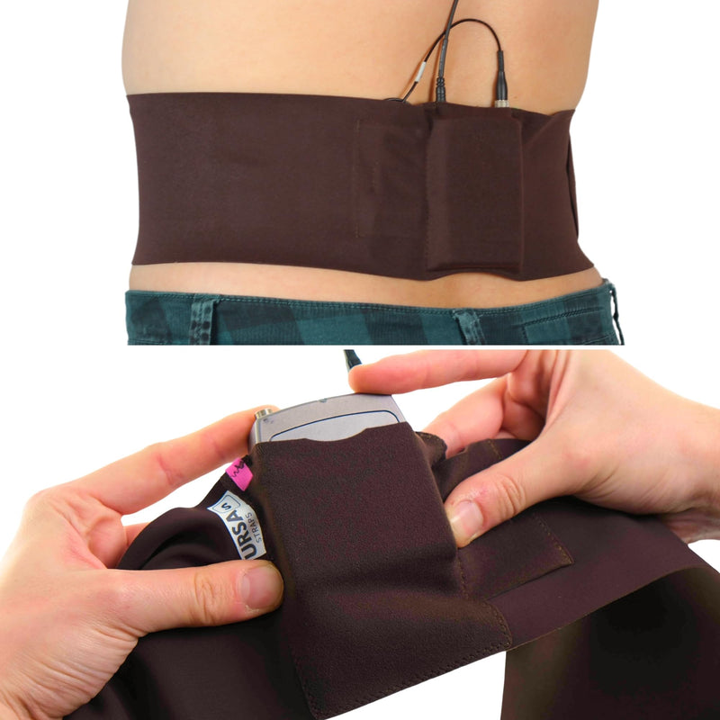 URSA Waist Strap - Ultra Slim, Breathable & Stretchy Microphone Transmitter Straps. Compatible with Most Transmitter/Receivers (Brown, Medium Waist - Big Pouch)