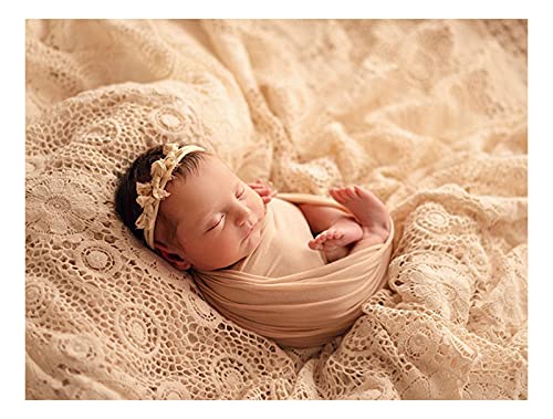 Honra Orraphtstu Baby Photography Props Lace Blanket for Newborn Photoshoot Layers Photo Posing Backdrop Boho (M, Beige) Medium