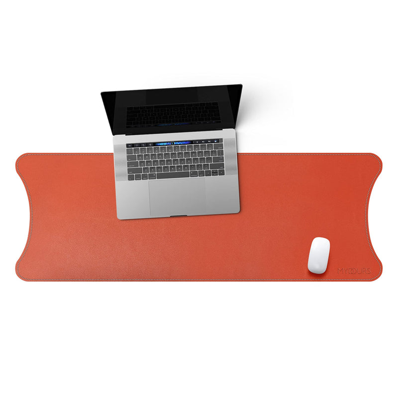 Mydours 45.2" x 15.7" Large Leather Desk Mats for Keyboard and Mouse Pad, Waterproof Computer Desk Mouse Pad for Gaming, Writing, or Home Office Work (Orange) Orange 115x40cm