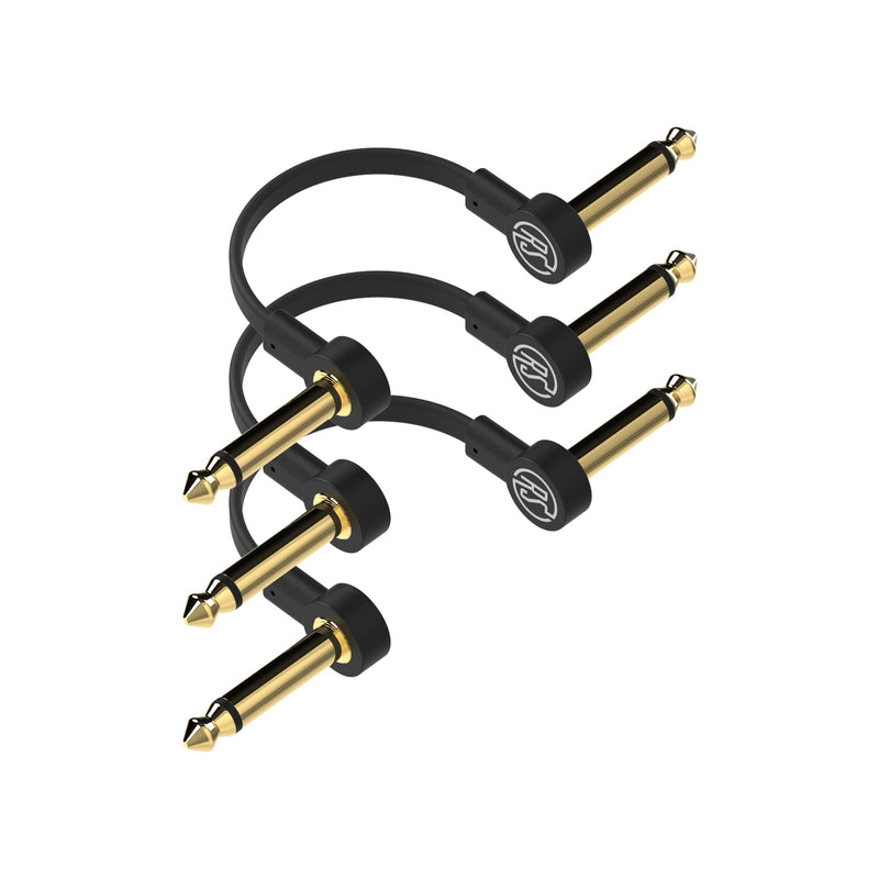 [AUSTRALIA] - Rock Stock Guitar Flat Patch Cables (Pack of 3) - 6 Inch C-Shape Ultra-Thin Effect Guitar Pedal Patch Cables - Right-Angle, Black with Durable Gold Plated Connectors, Maximize Pedalboard Space 6 Inches 