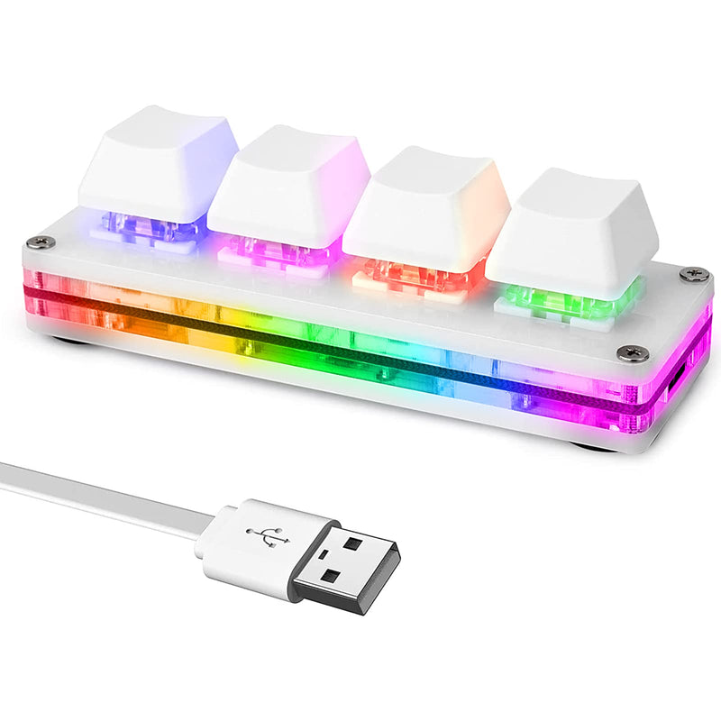 Ecarke Mini 4-Key Keypad Mechanical Gaming Keyboard, Set by Yourself Programming with 1.5m USB Data Cable（Upgrade Cherry Shaft & RGB LED） White