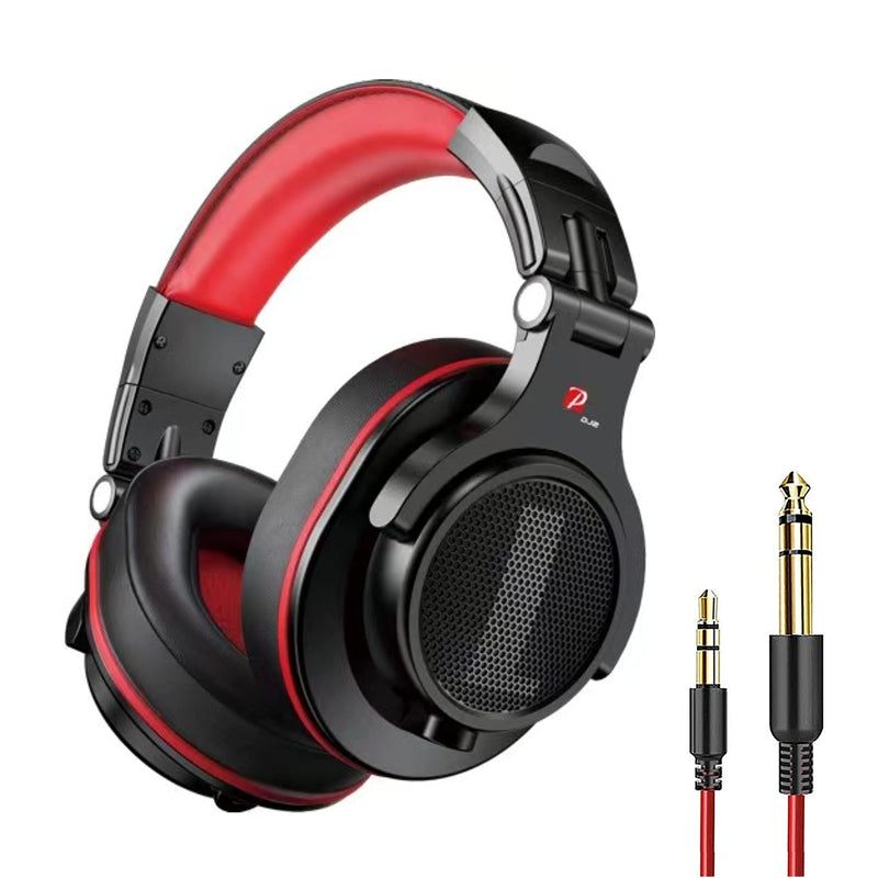 Prosonic DJ2R Over Ear Headphone, Wired Bass Headset with 40mm driver, Foldable lightweight headphones with Shareport and Mic for Recording Monitoring Mixing Podcast Guitar PC TV (Black Red) Black Red