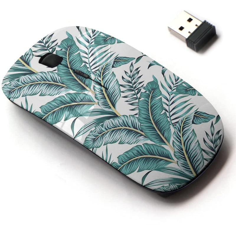 2.4G Wireless Mouse with Cute Pattern Design for All Laptops and Desktops with Nano Receiver - Tropical Banana Green Leaves