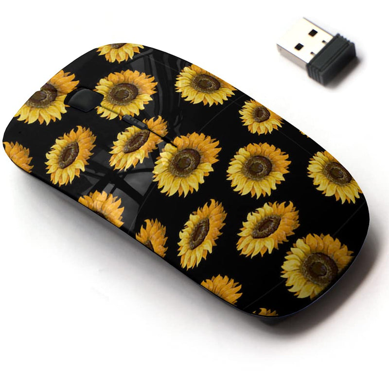 2.4G Wireless Mouse with Cute Pattern Design for All Laptops and Desktops with Nano Receiver - Sunflowers on Black
