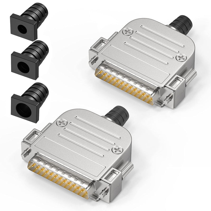 2pack DB25 Male connectors with Metal Cover, 2-Row D-SUB 25 pin Serial Connector , DB25 adapters (2PCS DB25 Male+Metal Hood) 2PCS (DB25 Male+Metal hood)