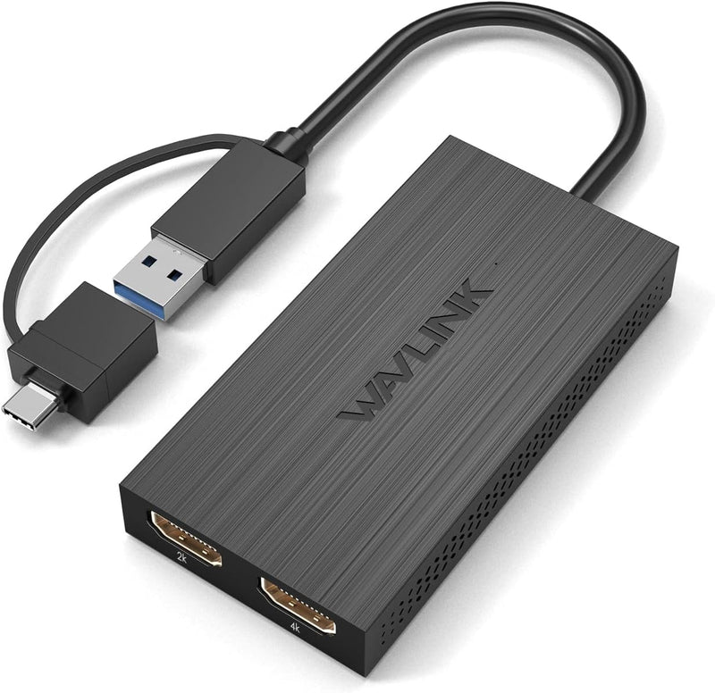 WAVLINK HDMI Splitter Extended Display for Dual Monitor, USB A or USB-C to Dual HDMI Adapter, Multi-Monitor Display 3 Separate Screens for Windows and macOS,4K30Hz,1080p@60Hz 1080P60Hz