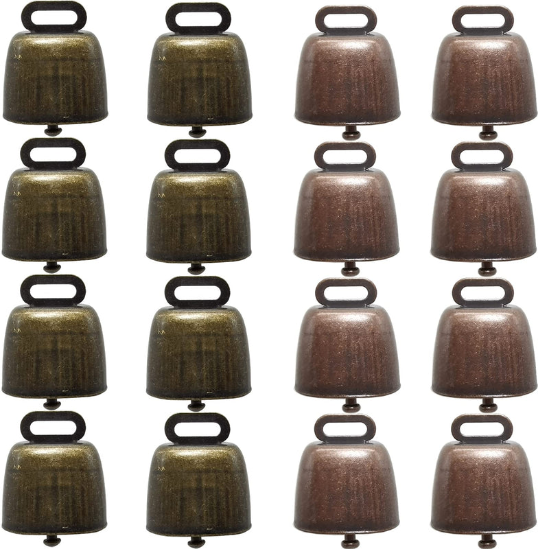16PCS Cow Horse Sheep Grazing Copper Bells Small Brass Bells Cattle Goat Farm Loud Bronze Bell Long Distance Horse Sheep Iron Bells, 2 Colors copper and brass