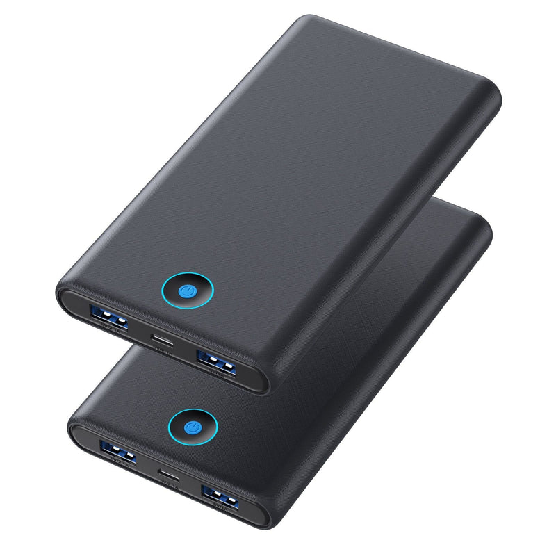 Portable Charger, 2-Pack 20000mAh Power Bank Ultra Slim Fast Charging External Battery Pack with Dual USB Outputs Compatible with iPhone 16/16 Pro/15 /14/13/12/X, Samsung S24/S23, Android Phone etc Black+Black
