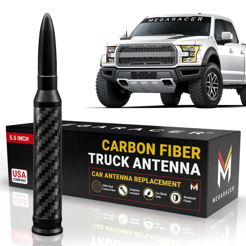[AUSTRALIA] - Anodized Carbon Fiber 50 Cal Bullet Antenna for Truck - Fits Ford F150 F250 Bronco RAM 1500 Chevy Silverado GMC Sierra Tundra Tacoma - UV & Chip Resistant, Car Wash Safe, Short Replacement, Black 