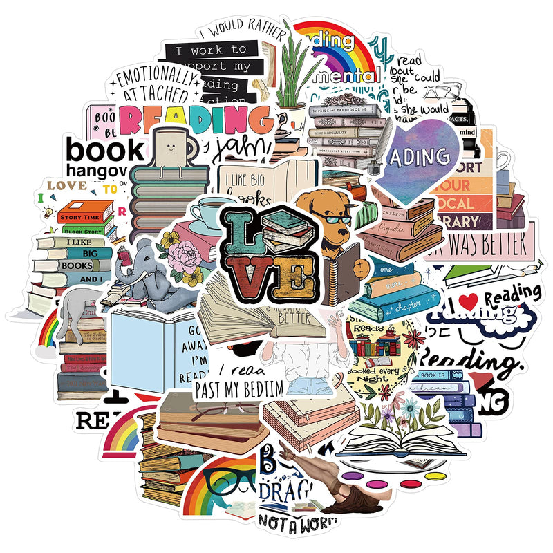 Bookish Stickers Pack 50Pcs Love Reading Stickers for Teens Adult and Reading Lovers Bookish Waterproof Vinyl Decals Laptop Book Water Bottle Phone Stickers