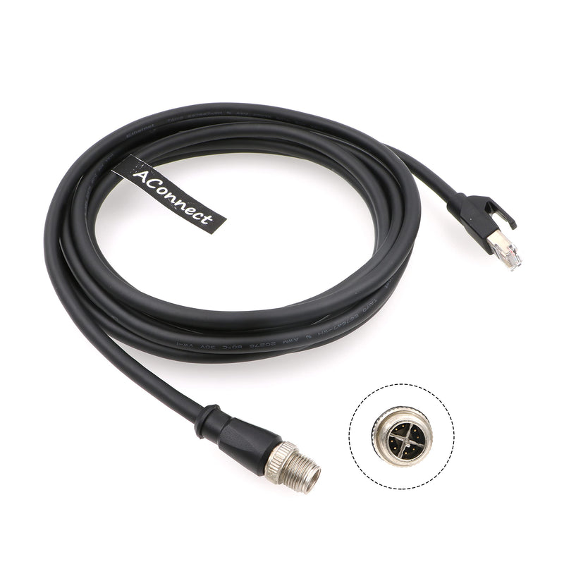 M12-RJ45-XCode-Ethernet-Shielded-Industrial-Waterproof-Cable for Cognex Industrial Camera M12 8Pin X-Code Male to RJ45 Cat6a Flexible 9.8Ft|3M 3M