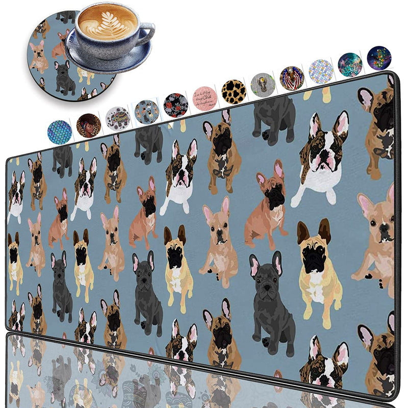 Gorzzt Extended Large Gaming Mouse Pad and Coaster with Stitched Edge 31.5x11.8 inch Non-Slip Rubber Base Mouse Pad, Suitable for OfficeHome Desk Mat-French Bulldogs Doormat Home GO-Mouse1-C 004