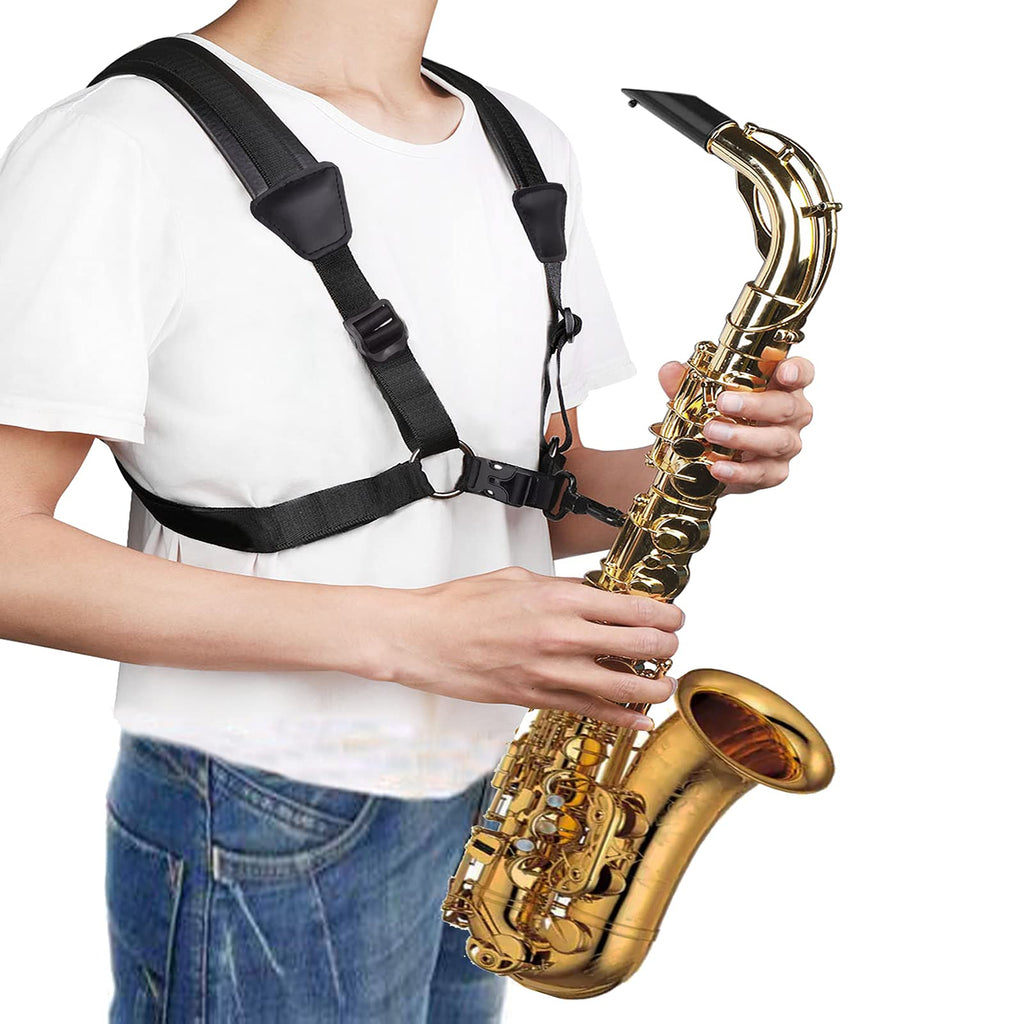 Saxophone Harness Sax Strap No Stress on Neck Soft Shoulder Padded for Alto Tenor Baritone Clarinet,Large Size