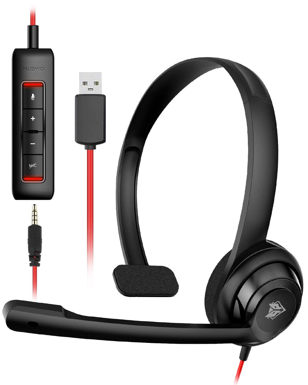 NUBWO HW02 USB Headset with Microphone,Work Headset with Mic&in-line Control, Super Light, Ultra Comfort Computer Headset for Laptop pc, On-Ear Wired Office Call Center Headset for Boom Skype Webinars Black 3.5+USB