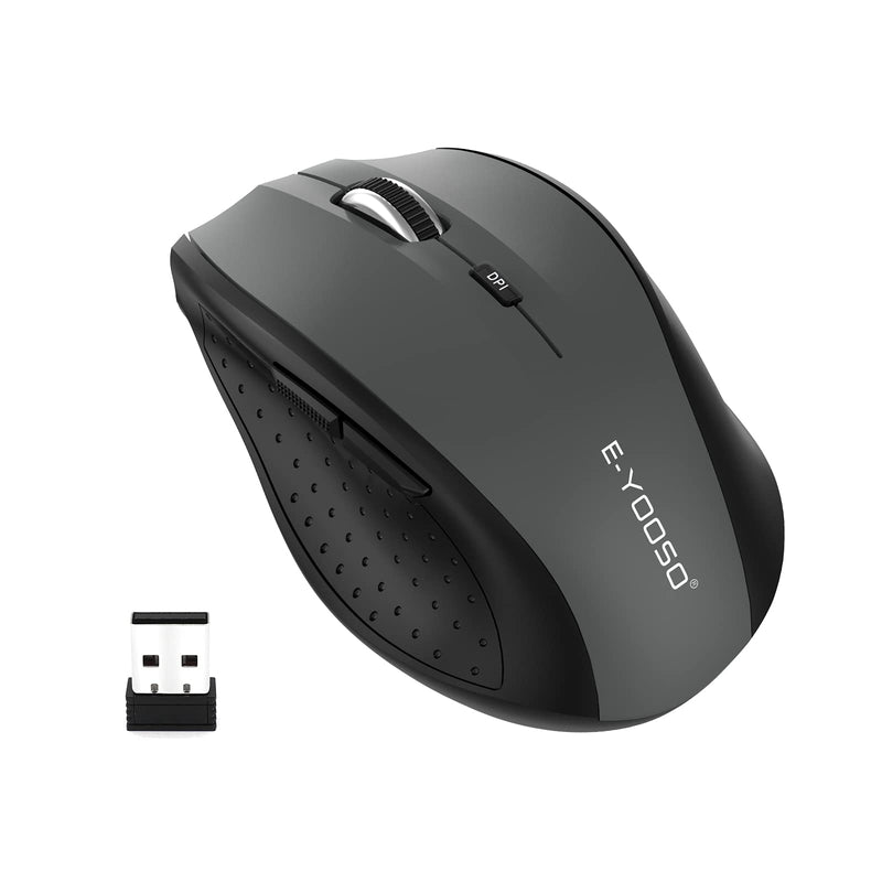 Wireless Mouse, E-YOOSO Computer Mouse 5 Adjustable DPI 6 Buttons Cordless Mouse Wireless Optical Mice with USB Nano Receiver, 2.4G Portable Ergonomic Wireless Mouse for Laptop/Windows/Mac/Office PC Grey