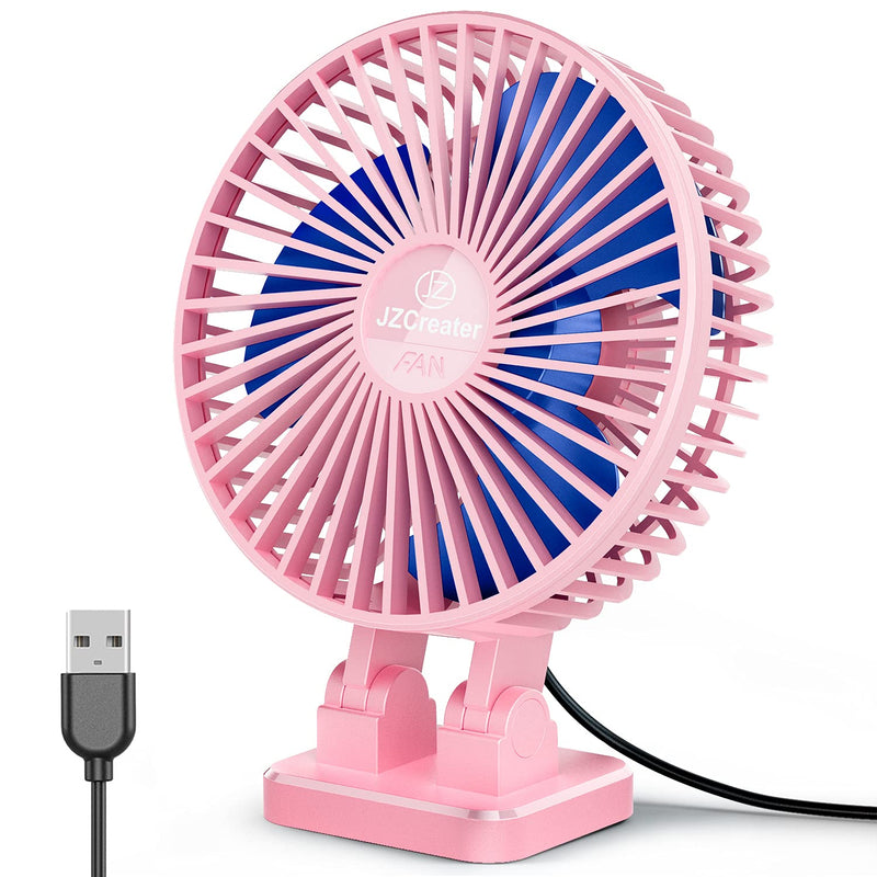 JZCreater USB Desk Fan, 5INCH Mini Fan, 3 Speeds Adjustable Desktop Table Cooling Fan in Single Button , Rotation Strong Wind, Quiet Personal Mini Fan for Home Desktop Office Travel,（Pink Blue) Pink Blue