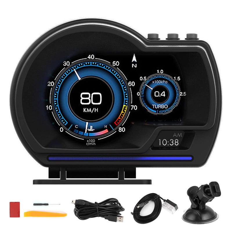 [AUSTRALIA] - , Qiilu Car OBD2+GPS Smart Gauge Car HUD Speedometer Turbo RPM Alarm for Car Truck 