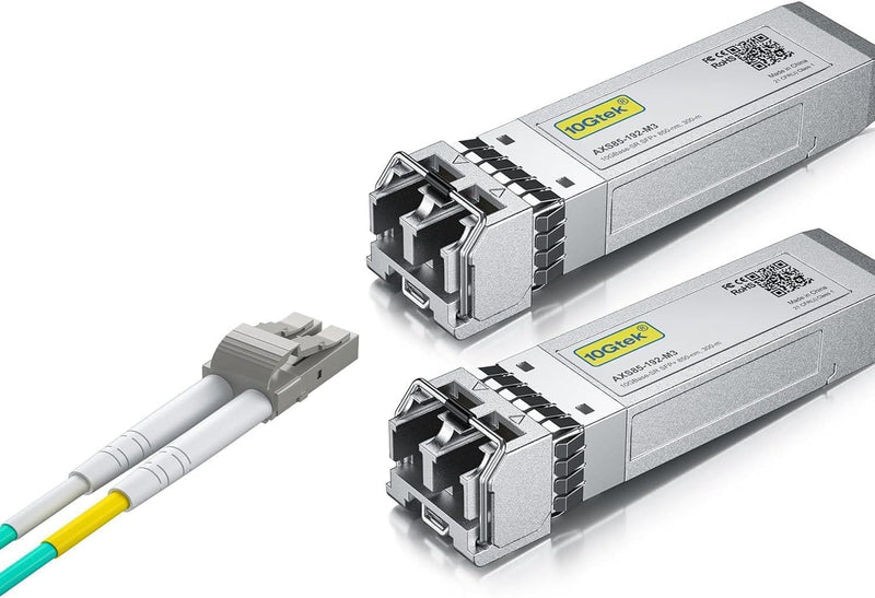 2 Pack of 10GBase-SR SFP+ Transceiver, Compatible with Cisco SFP-10G-SR and 1 Pack of 1M Fiber Patch Cable