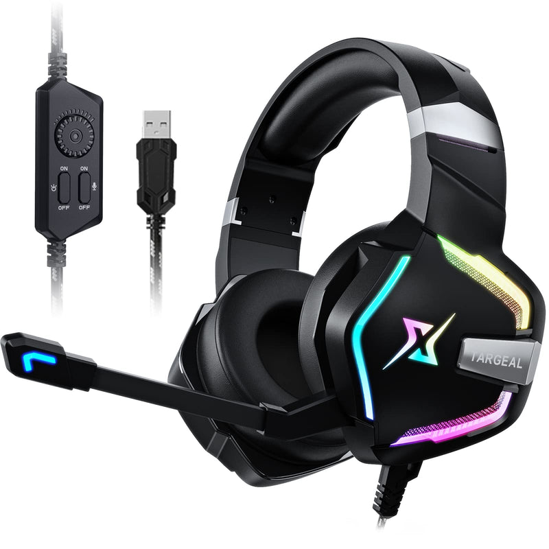 targeal Gaming Headset with Microphone for PC PS5 PS4 Switch Laptop Mac, USB Wired 7.1 Surround Sound Gaming Headphones with Omni-Directional Noise Canceling Mic, RGB LED, Without Type C Cable SKY-917