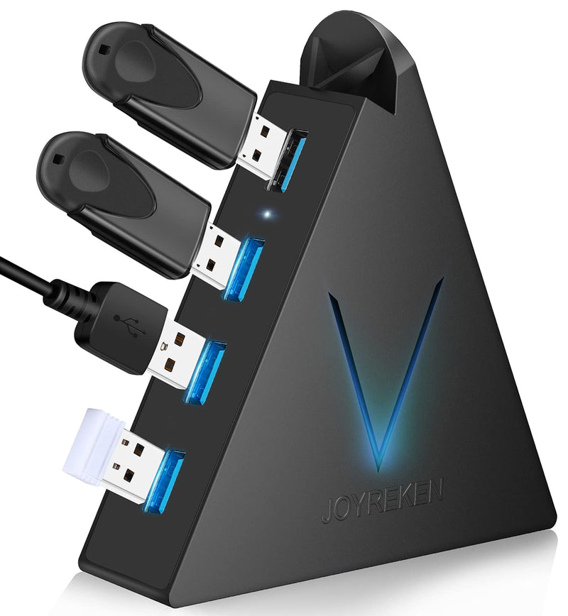 JoyReken 4-Port USB 3.0 Hub, FlyingVHUB Vertical Data USB Hub with 2 ft Extended Cable, for Mac, PC, Xbox One, PS4, PS5, iMac, Surface Pro, XPS, Laptop, Desktop, Flash Drive, Mobile HDD Black