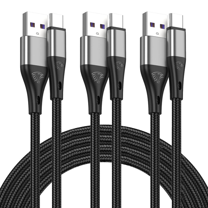 USB Type C Cable Fast Charging,3pack 10ft Premium Nylon Braided 3A Rapid Charger Quick Cord,Type C to A Cable Compatible for Samsung Galaxy S21 S20 S10 S9 S8 Plus,Note 20 10 9 8, LG V50 V40 G8 G7 Grey