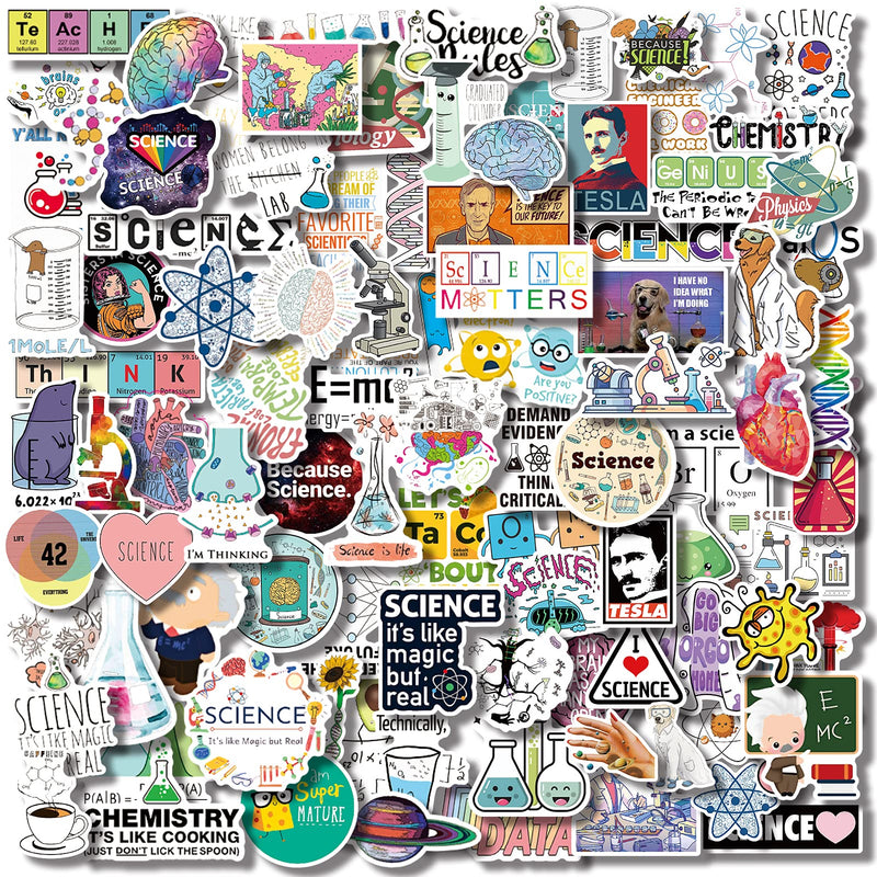 Aowplc 100 Pcs Natural Sciences Stickers Pack, Physics, Chemistry, Biology Experiment Vinyl Stickers, Student Science Laboratory Decals for Laptop, Water Bottle, Notebook, Luggage, Computer Decor