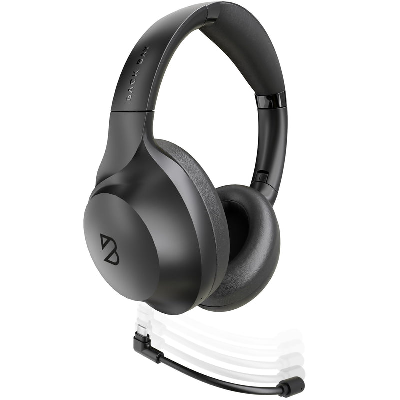 Back Bay Audio ClearCall 70 - Bluetooth Headphones with Microphone + Removable Boom Mic - Work Head Phones Wireless Bluetooth, Over Ear Headphones for Work from Home, Headset for Laptop Black