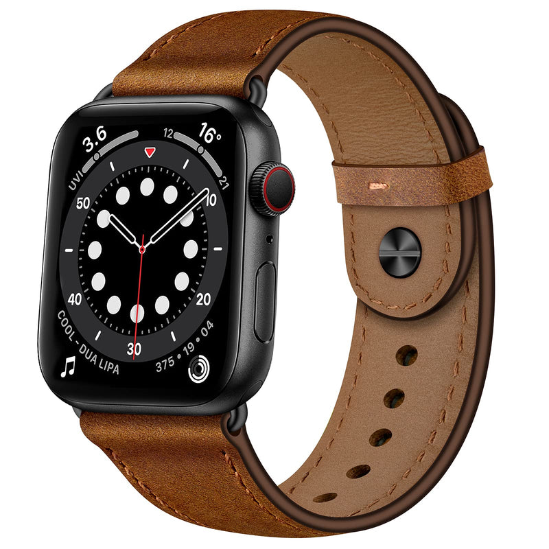 OUHENG Compatible with Apple Watch Band 49mm 45mm 44mm 42mm 41mm 40mm 38mm, Genuine Leather Bands Strap for iWatch Ultra 2/1 SE SE2 Series 9 8 7 6 5 4 3 2 1 (Retro Brown/Black, 49mm 45mm 44mm 42mm) Retro Brown/Black 49mm/45mm/44mm/42mm