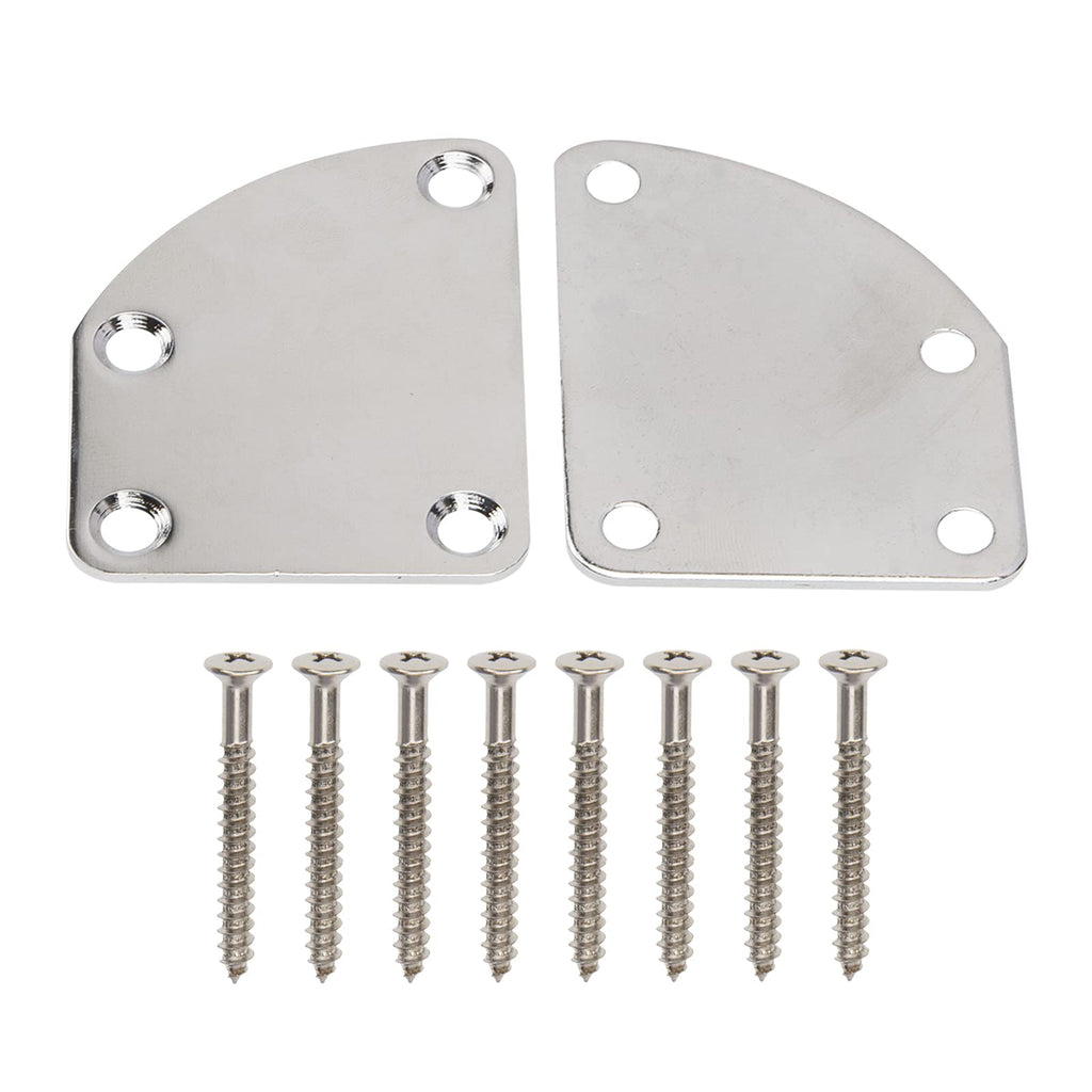 2Pcs Yootones Electric Guitar Neck Plate Curved Semi-Round Neck Joint Back Mounting Plate 4 Holes with Screws Compatible with Guitar Bass Parts Replacement (Silver)