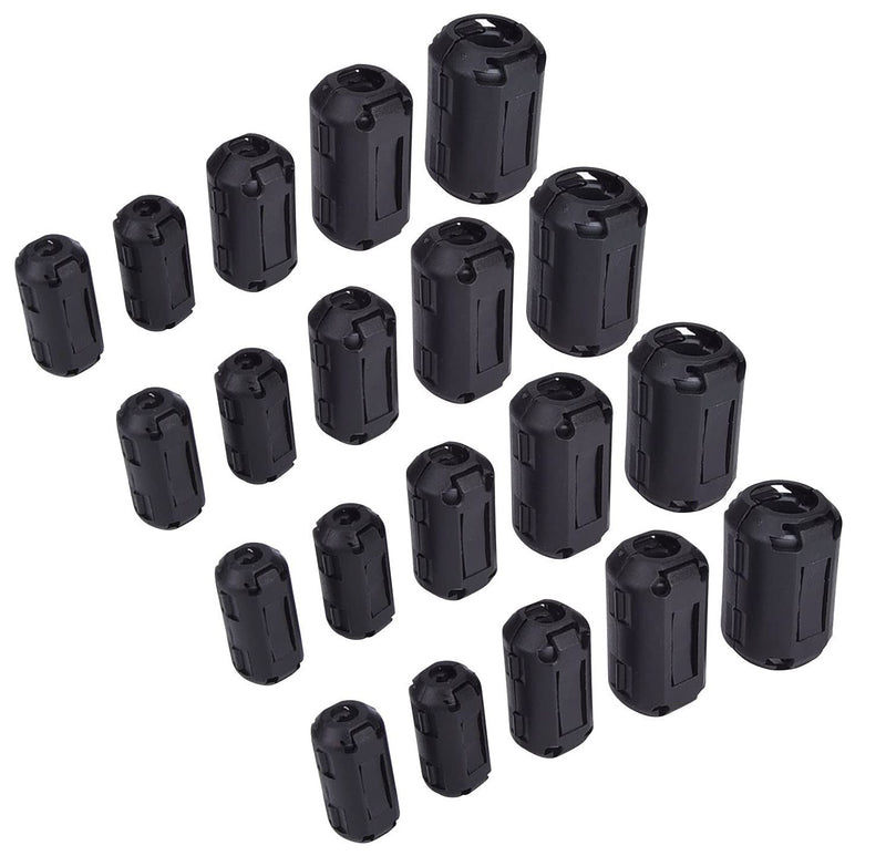 Ferrite Ring Core Ferrite Beads Clip RFI EMI Noise Suppressor Anti-Interference Cable Clip for 3.5mm/ 5mm/ 7mm/ 9mm/ 13mm Diameter Cable, Black (20) 20