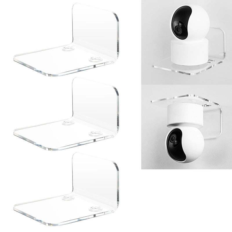 OAPRIRE Acrylic Floating Wall Shelves Set of 3 for Security Cameras, Baby Monitors, Speakers - Universal Small Wall Shelf with Cable Clips, 10-Piece Strong Tapes, No Drill (Clear) Clear
