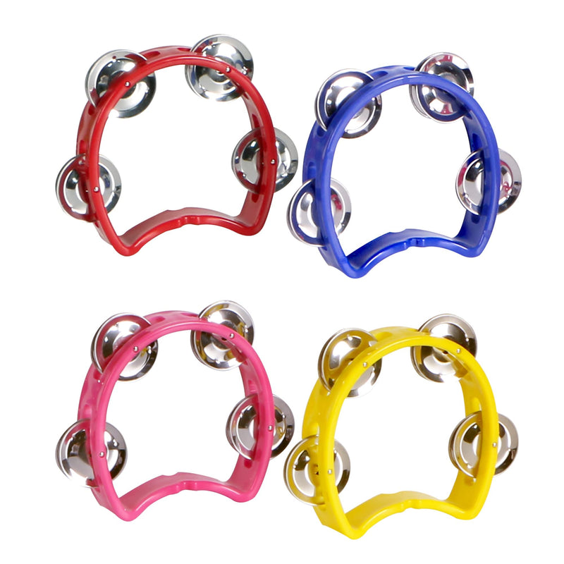 [AUSTRALIA] - Tambourine for Kids, Hand Tambourines Bulk Toddlers Musical Instrument, Metal Jingles Hand Held Percussion, Small Tambourine for Kids, Boys, Girls, 4 Pack 4-colors 