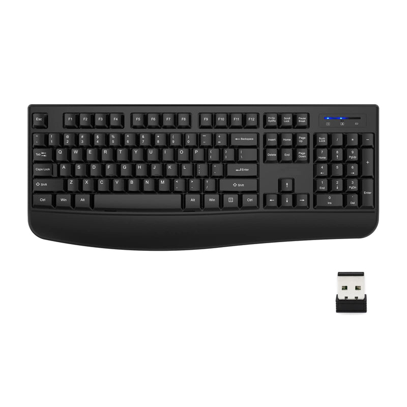 Wireless Keyboard, EDJO 2.4G Ergonomic Full Size Wireless Computer Keyboard with Wrist Rest for Windows, Mac OS Desktop/Laptop/PC（Black） black