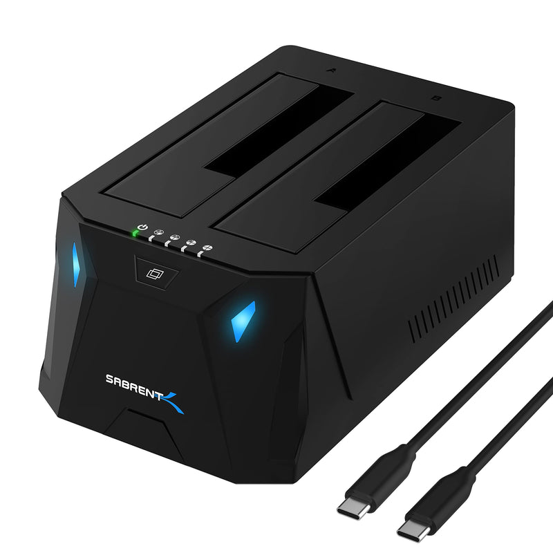 SABRENT USB-C Dual Bay Hard Drive Docking Station & Cloner (EC-CH2B) | 2.5"/3.5" SATA; offline cloning; up to 5Gbps; tool-free installation; hard drive dock; hdd dock; external hard drive dock 2-Bay SATA Dock – USB-C 5Gbps