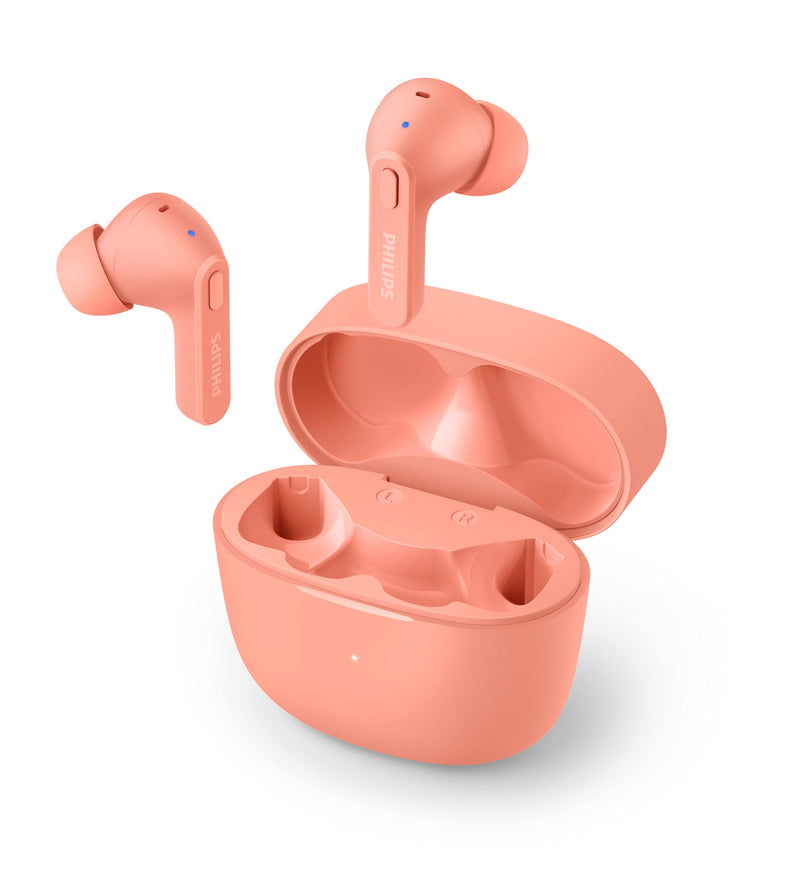 Philips T2206 True Wireless Headphones with IPX4 Water Resistance and Super-Small Charging case Peachy Pink One size fits all In-Ear with Tip