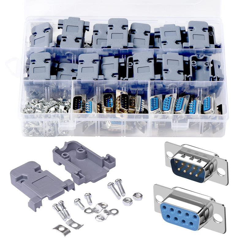 ANMBEST DB9 Solder Connector, 9PIN RS232 Terminal Adapter Breakout Board with Case Assortment Kit(10PCS Male + 10PCS Female)